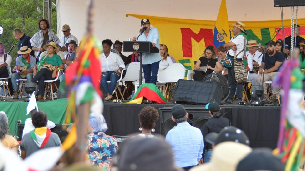 Cali: Presidente Gustavo Petro interviene en la minga indígena en Cali. foto Raúl Palacios, marzo 15-24