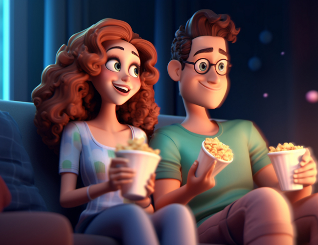 pareja en estilo animación digital en el cine